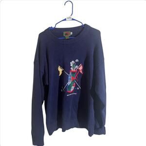 VTG Boston Traders Knit Sweater Golf Mens Size XLT Blue 100% Cotton Jumper